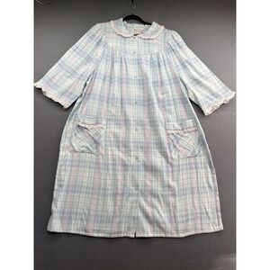 Vintage Carriage Court Nightgown Womens 2X Pastel Plaid Cotton Lace Collar 90s